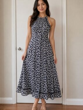 Just...Taylor Navy Floral Midi Halter Dress